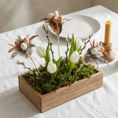 Uova di quaglia artificiali, piume decorative su bastoncino, 36 cm, 12 pezzi | Floristik24.it