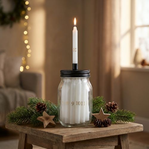 Portacandele su vetro con 24 candele Calendario dell'Avvento H14,5cm | Floristik24.it