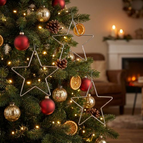 Decorazione natalizia a forma di stella in argento, da appendere, Ø15 cm, set da 6 | Floristik24.it