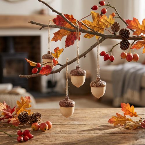 Decorazione a forma di ghianda da appendere, autunnale, naturale/marrone, 5,3x3,5 cm, 12 pezzi | Floristik24.it