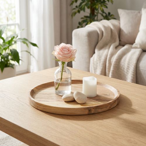 Vassoio/piatto decorativo in legno di acacia, finitura naturale, Ø20cm | Floristik24.it