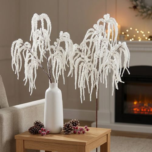 Ramo decorativo di salice piangente decorazione invernale bianco glitter 82 cm 2 pezzi | Floristik24.it