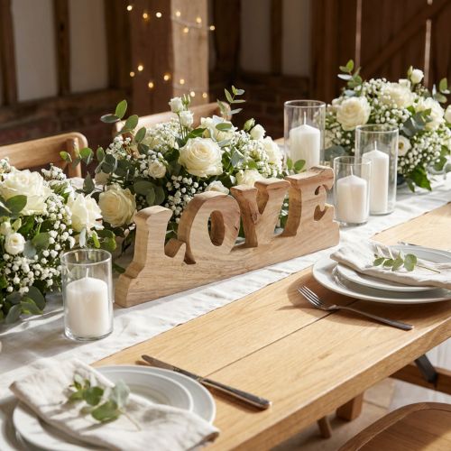 Decorazione da tavolo in legno "Love" in legno di salice, finitura naturale, 60x19cm, rustica | Floristik24.it