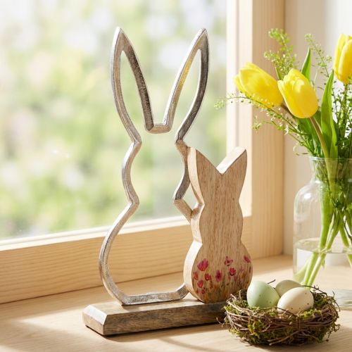 Coniglio mamma con cucciolo decorazione coniglio argento naturale 26,5cm | Floristik24.it