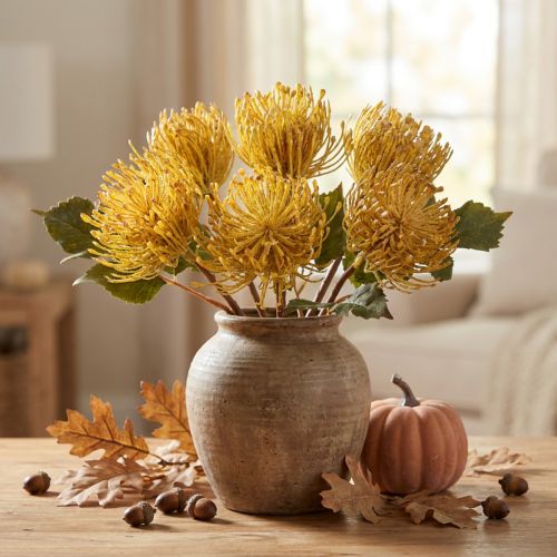 Protea artificiale Leucospermum puntaspilli giallo 30 cm 6 pezzi | Floristik24.it