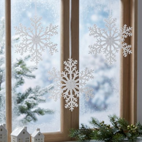 Decorazione fiocco di neve in cristallo di ghiaccio da appendere 18×20 cm 4pz | Floristik24.it