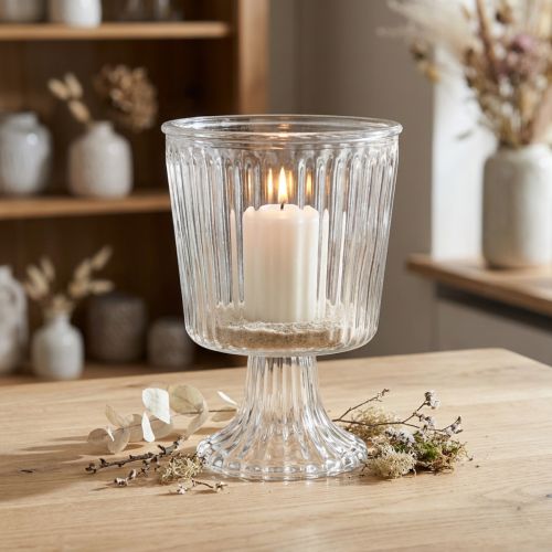 Coppa lanterna in vetro decorazione in vetro scanalato Ø11,5cm H15cm | Floristik24.it