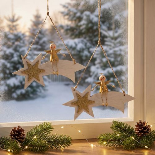 Angelo su stella natalizia da appendere Bianco oro 21,5cm 2pz | Floristik24.it