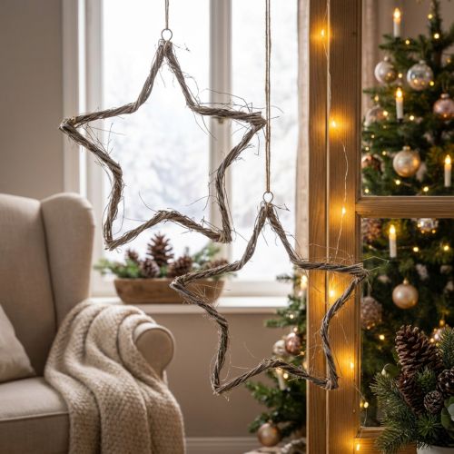 Decorazione natalizia decorazione finestra stella olmo bianco lavato Ø40cm 2pz | Floristik24.it