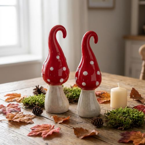 Funghi decorativi in ceramica fungo rosso bianco Ø5cm H15.5cm 2pz | Floristik24.it