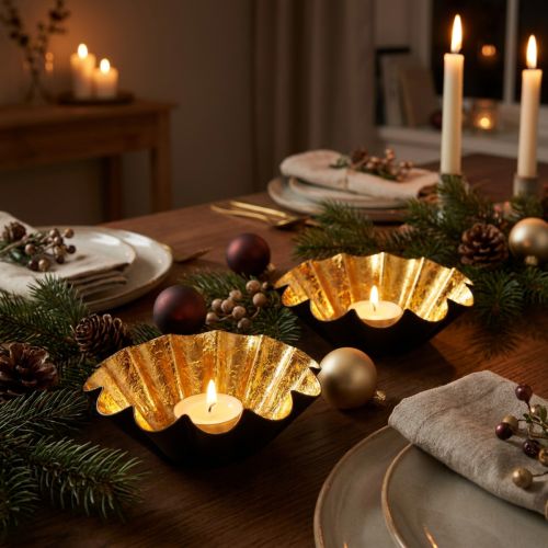 Portacandele natalizio decorazione teglia nero oro Ø12cm 2 pezzi | Floristik24.it