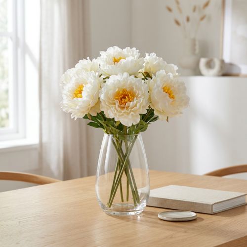 Peonie artificiali Peonie bianche e gialle Fiori artificiali 7 pezzi | Floristik24.it