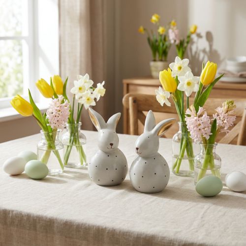 Figure decorative coniglietto pasquale conigli con motivo a pois 13 cm 2 pezzi | Floristik24.it