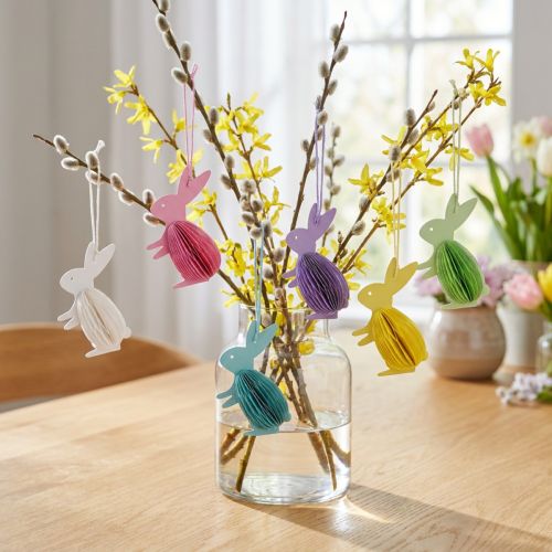 Coniglietti pasquali nido d'ape in piedi da appendere colorati 5×3×8 cm 6pz | Floristik24.it