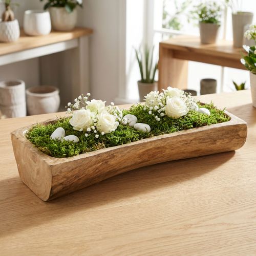 Decorazione in legno con incavo, ciotola decorativa, legno, 40×13–16cm×6.5cm | Floristik24.it