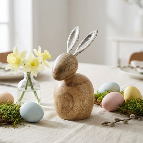 Decorazione coniglietti legno metallo argento Pasqua 12,5x14x16,5cm | Floristik24.it