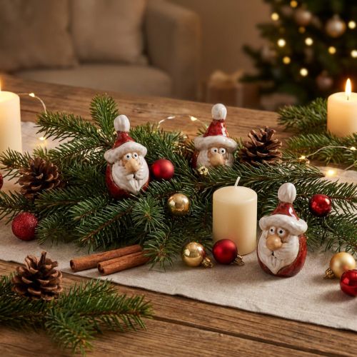 Figura di Babbo Natale in ceramica, rossa, 7 cm – Decorazione festiva natalizia – 6 pz | Floristik24.it