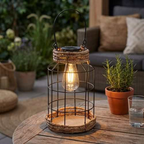 Luce da giardino solare in metallo nero naturale Ø18cm H29cm | Floristik24.it