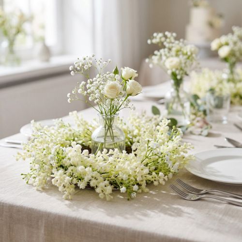 Corona di fiori mimosa artificiale crema bianco verde Ø25cm | Floristik24.it