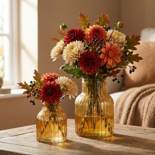 Vaso da fiori in vetro arancione dal design retrò, Ø11cm H14.5cm, 2 pezzi | Floristik24.it