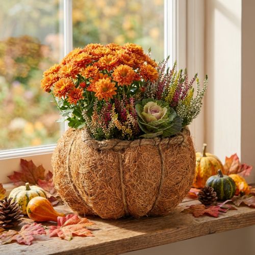 Vaso a forma di zucca con lamina, decorazione autunnale, arancione, Ø18cm, H15cm | Floristik24.it