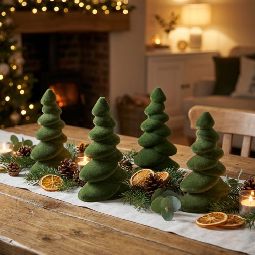 Prodotto Decorazione da tavolo per Natale Abeti floccati Verdi 16,5cm 4pz