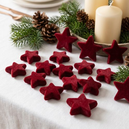 Decorazioni natalizie, stelle, bordeaux floccate, decorazione da tavola, 4-5 cm, 40 pezzi | Floristik24.it