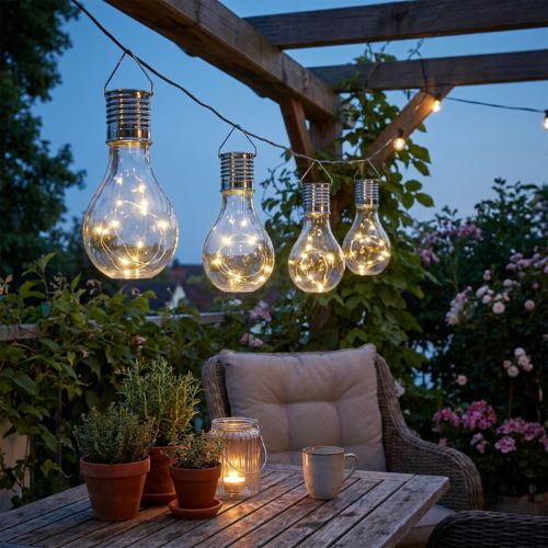 Prodotto Lampadina LED solare decorativa da giardino bianco caldo H15cm 5 pezzi