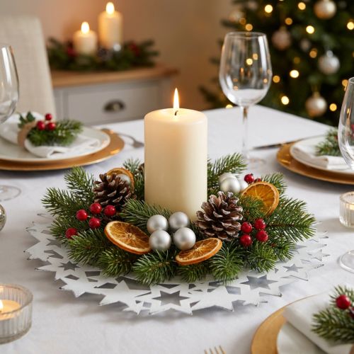 Piatto natalizio piatto decorativo in metallo con stelle bianco Ø34cm | Floristik24.it