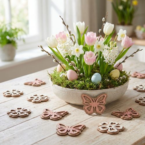 Decorazione in legno fiori/farfalle bianco/rosa Ø4cm 36p | Floristik24.it
