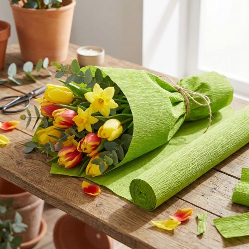 Carta crespa per fioristi verde erba 50x250cm | Floristik24.it