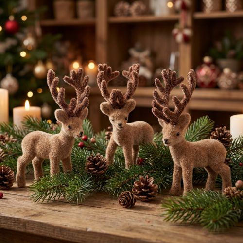 Deco cervo mini marrone floccato 11 cm 6 pz | Floristik24.it