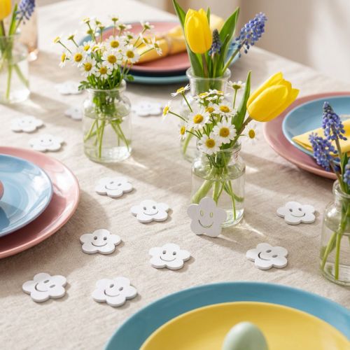 Fiore in legno con faccia bianca 2,5 cm 48 pz | Floristik24.it