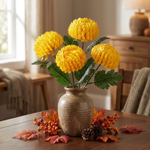 Crisantemo fiori di seta gialli Ø7cm L18cm 4 pezzi | Floristik24.it