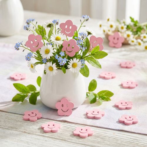 Fiore in legno con faccia rosa 2,5 cm 48 pz | Floristik24.it