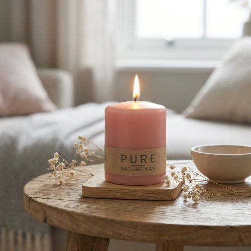 Candela a colonna PURE 90/70 candela in cera naturale rosa decorazione sostenibile per candele | Floristik24.it
