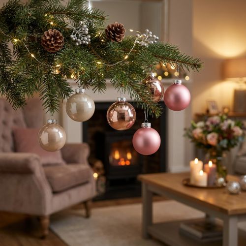 Palline di Natale in vetro rosa grigio Ø60mm 24 pezzi | Floristik24.it
