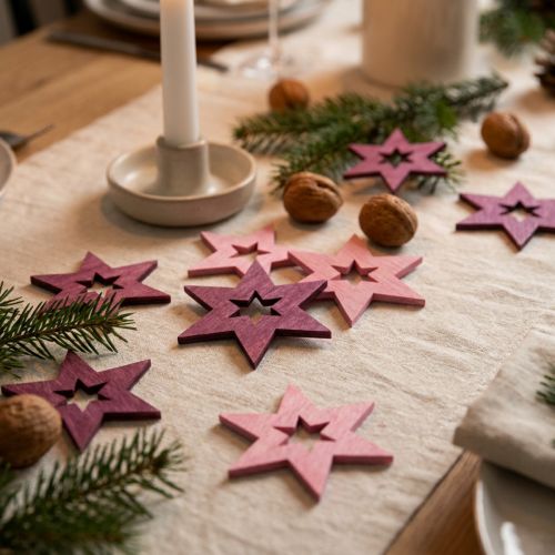 Decorazione stelle in legno Decorazione sparsa Natale Viola H4cm 72 pz | Floristik24.it