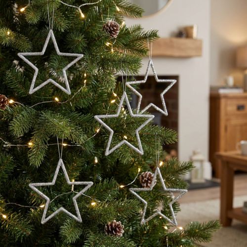 Ciondoli a forma di stella per decorazioni natalizie, glitter argento, 12 cm, 12 pezzi, decorazione per albero di Natale, ornamenti per albero di Natale | Floristik24.it