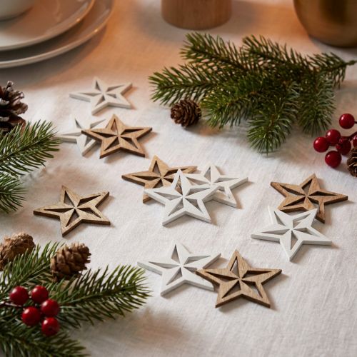 Decorazione stelle in legno decorazione sparsa Natale bianco/naturale 3,5 cm 48 pz | Floristik24.it