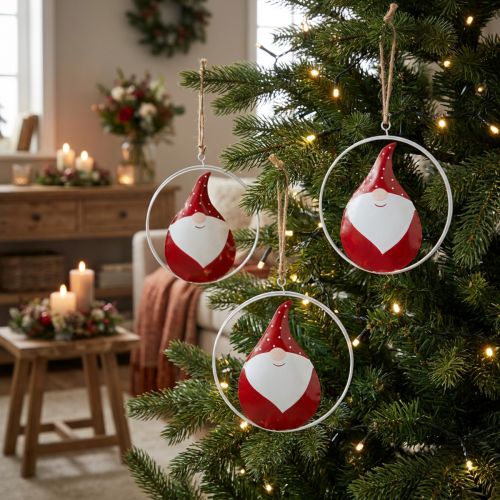 Ornamento natalizio gnomo Babbo Natale in metallo Ø16cm 3 pezzi | Floristik24.it