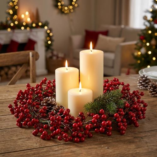 Ghirlanda di bacche Piante artificiali rosse Natale rosso Ø35cm | Floristik24.it