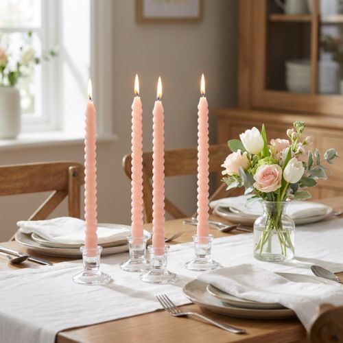 Candele intrecciate candele a spirale rosa chiaro Ø1,4 cm H18 cm 4 pezzi | Floristik24.it