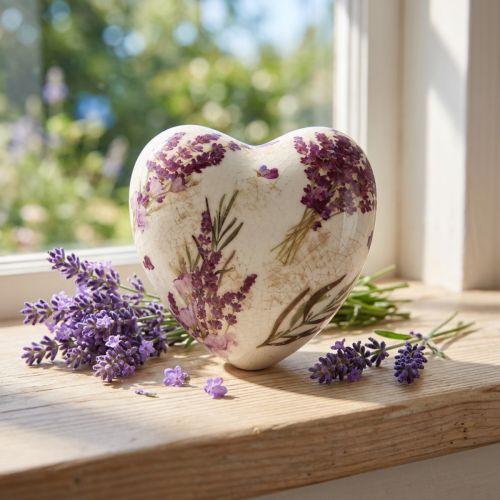 Prodotto Decorazione in ceramica a forma di cuore, gres vintage color lavanda, 10,5 cm