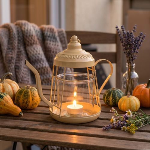 Porta tealight lanterna in vetro teiera arancione Ø15cm H26cm | Floristik24.it