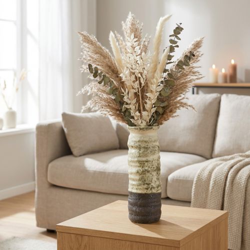 Vaso in ceramica per fiori secchi, crema, grigio-verde, H34cm | Floristik24.it