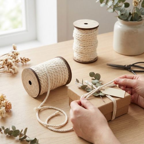Cordoncino decorativo in cordoncino di cotone crema Ø6mm 5m cad. 2pz | Floristik24.it