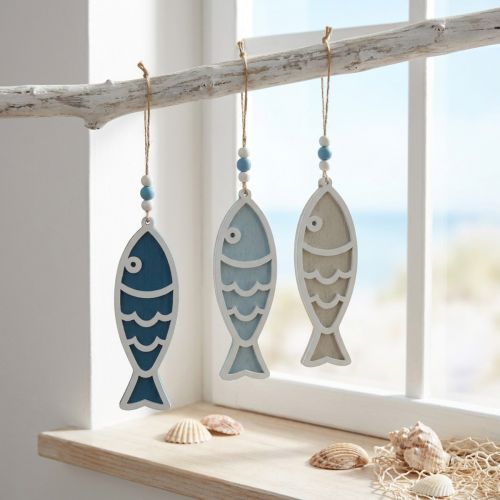 Appendiabiti decorativo pesce in legno da appendere decorazione blu marittimo 12 cm 9 pezzi | Floristik24.it
