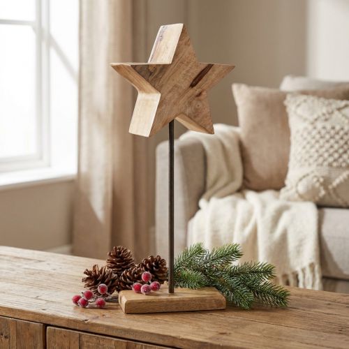 Stella in legno naturale con base in asta decoro stella 20x9,5x50cm | Floristik24.it