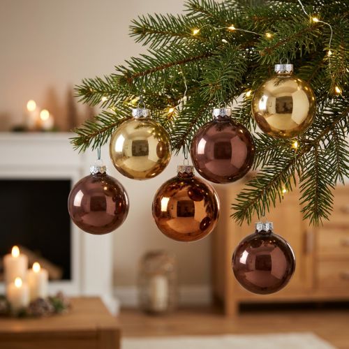 Palle di Natale palline per albero marrone oro vetro Ø6cm 24 pz | Floristik24.it